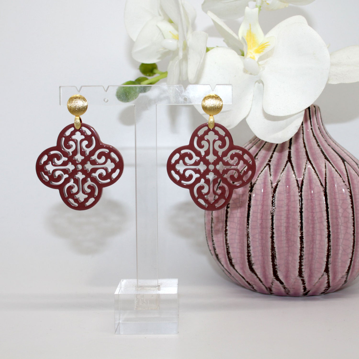 Lucky Clover Rostbraun Hornohrring