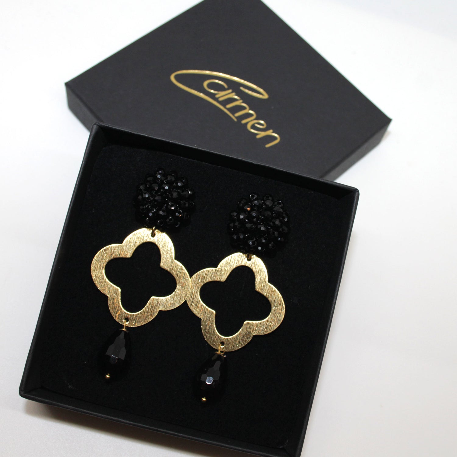 Lucky Clover Black Onyx Ohrring