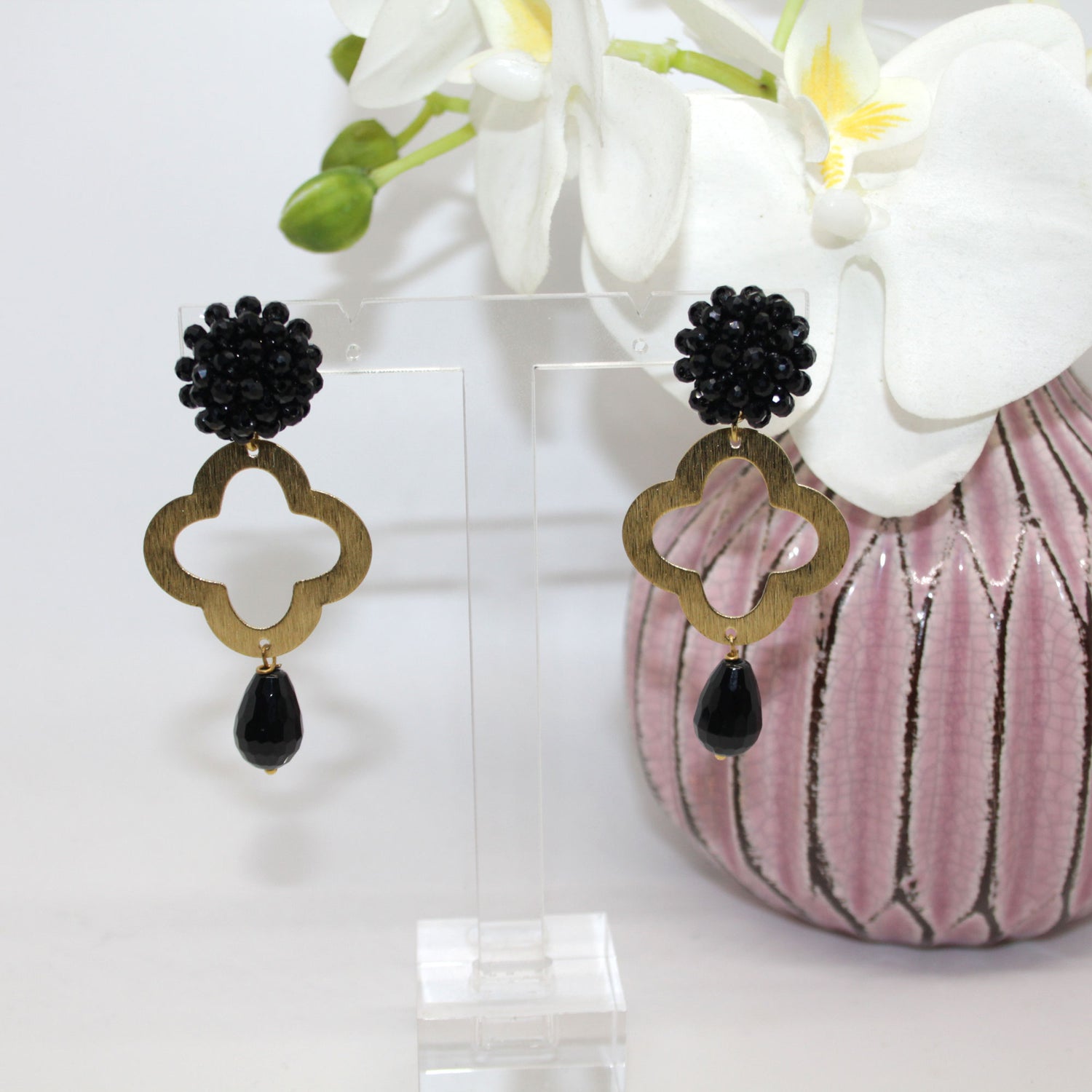 Lucky Clover Black Onyx Ohrring