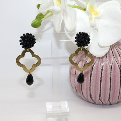 Lucky Clover Black Onyx Ohrring