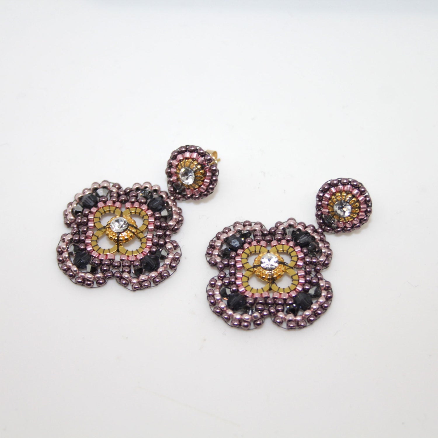 Lucky clover Rose Grey Ohrring handgefertigt