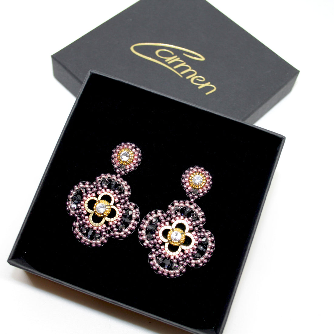 Lucky clover Rose Grey Ohrring handgefertigt