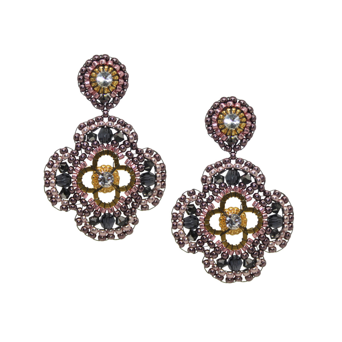 Lucky clover Rose Grey Ohrring handgefertigt