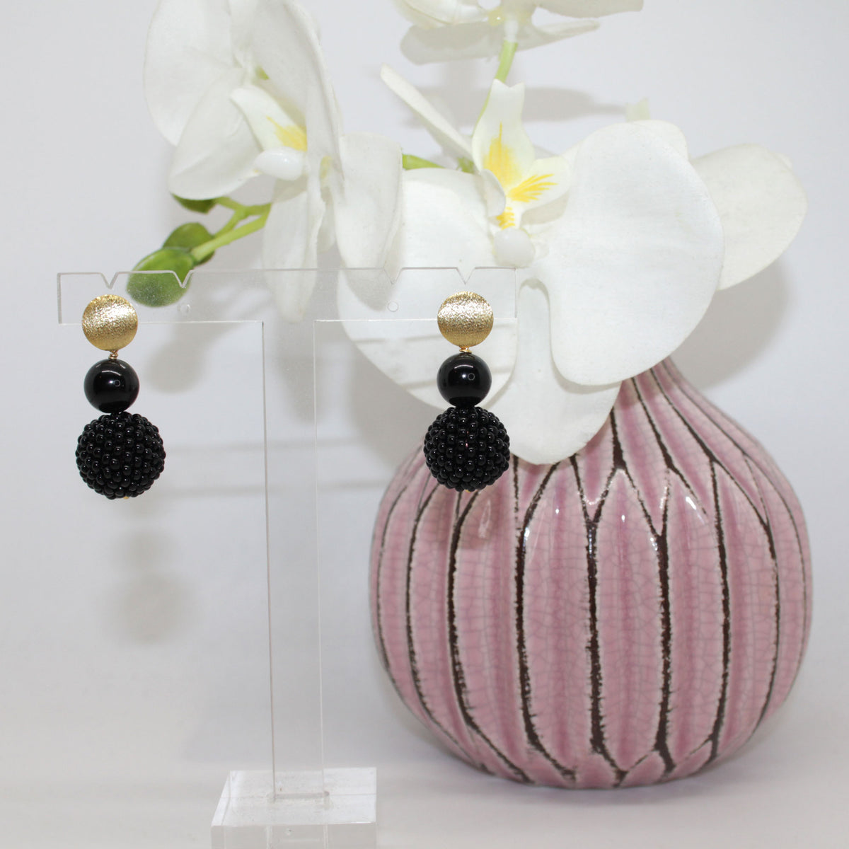 Pearl Ball Schwarz Ohrring