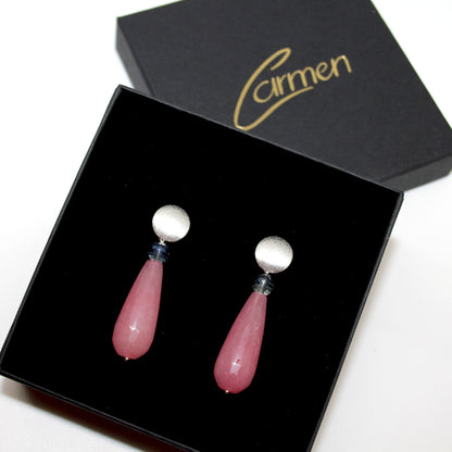 Rhodochrosit Jade Drop Ohrring handgefertigt in Österreich