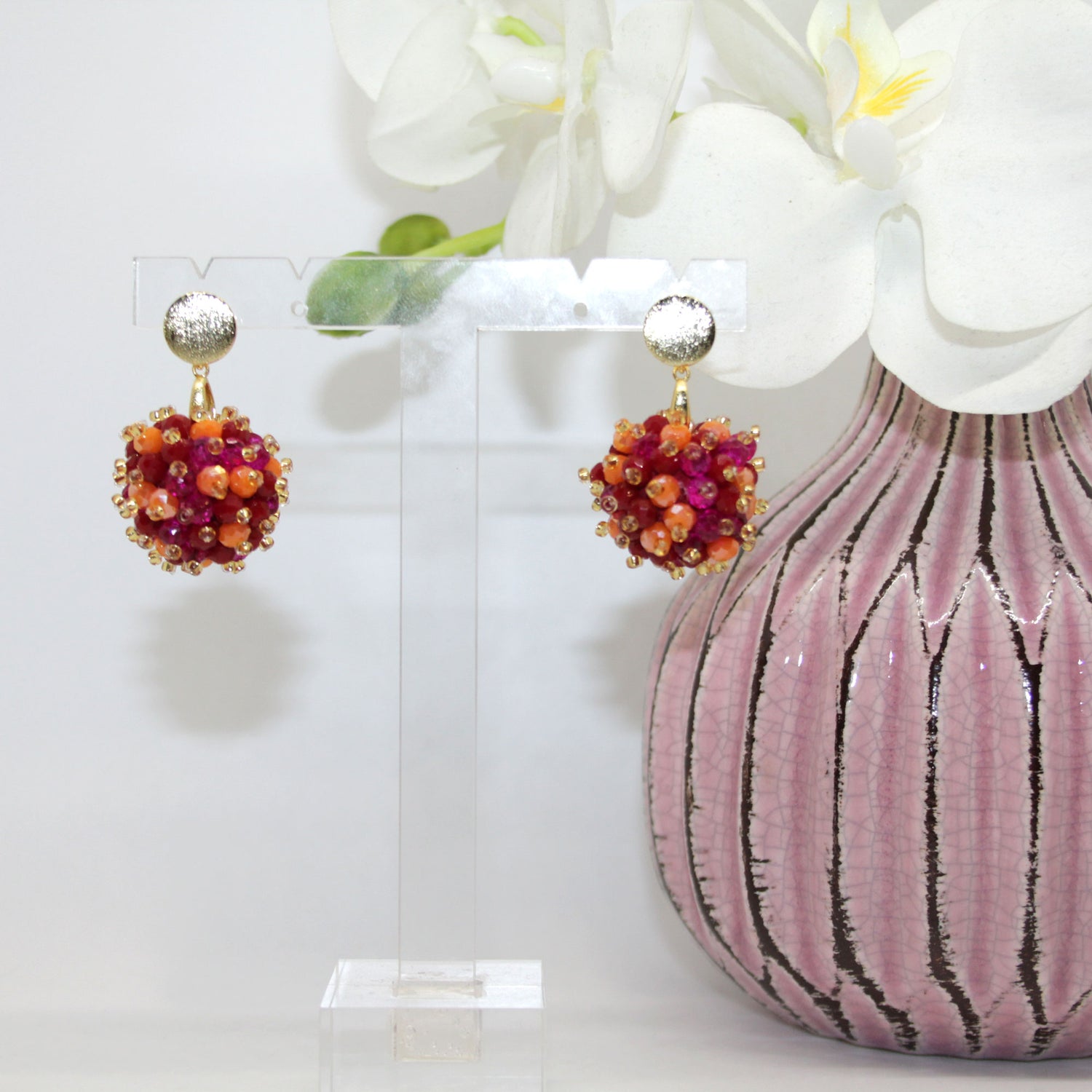 Beerenohrring Orange-Pink