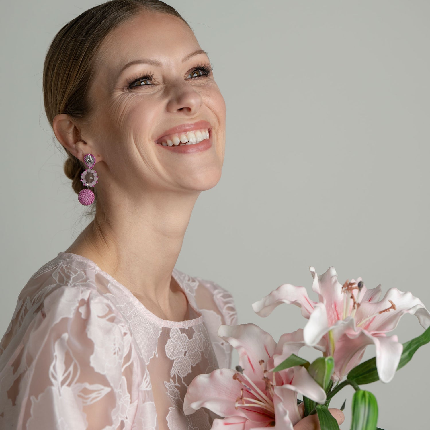 Triple Achat Rose Grey Ohrring handgefertigt in Österreich