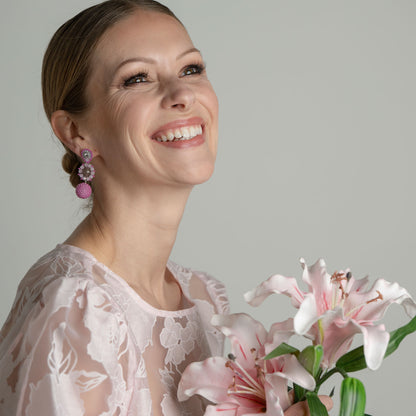 Triple Achat Rose Grey Ohrring handgefertigt in Österreich