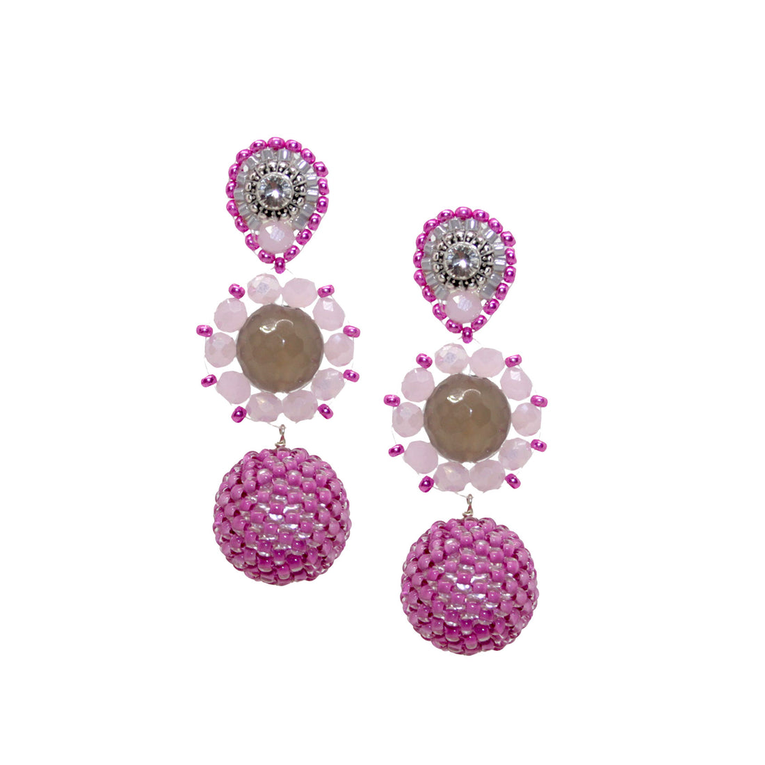 Triple Achat Rose Grey Ohrring handgefertigt in Österreich
