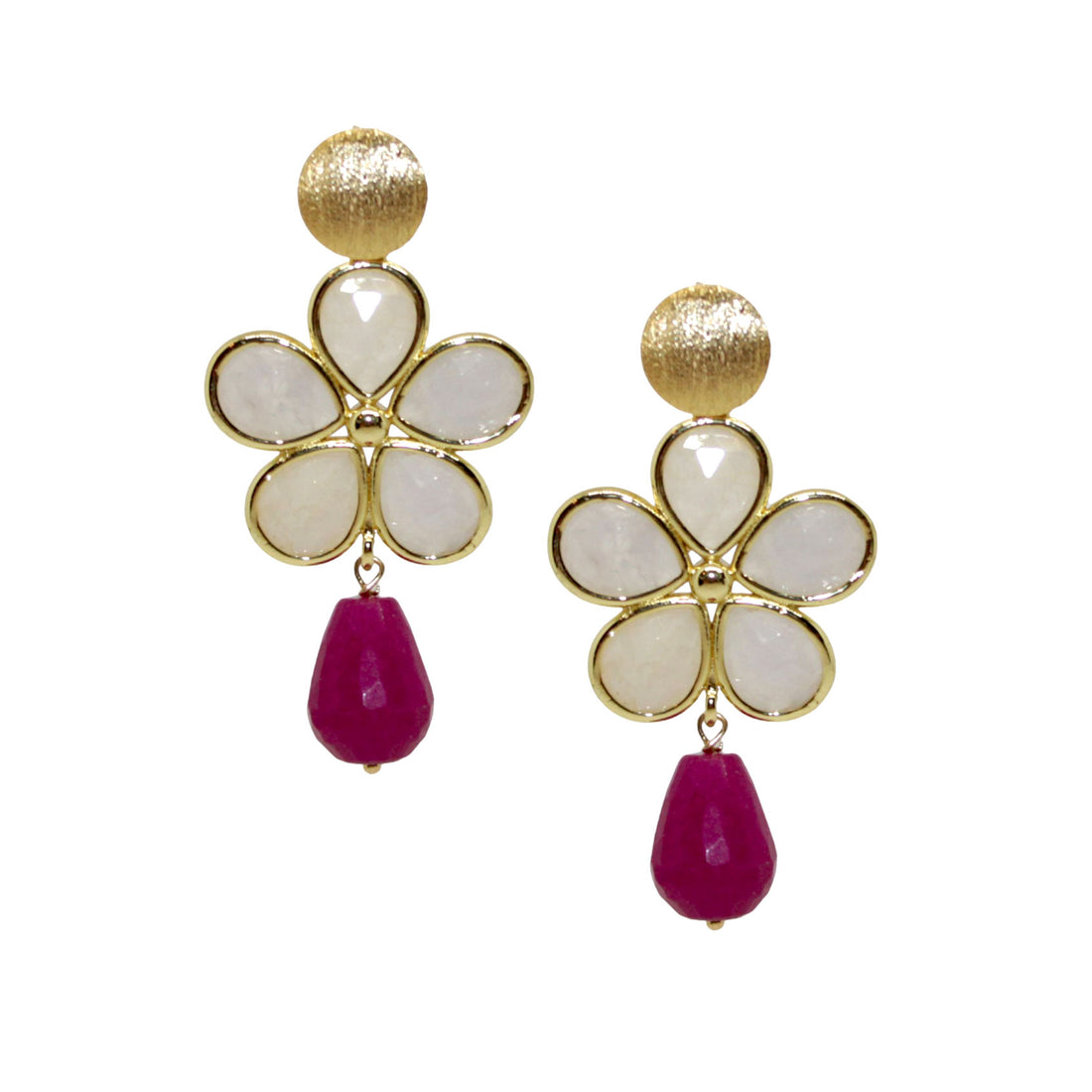 White Pink Flower Drop Ohrring handgefertigt in Österreich